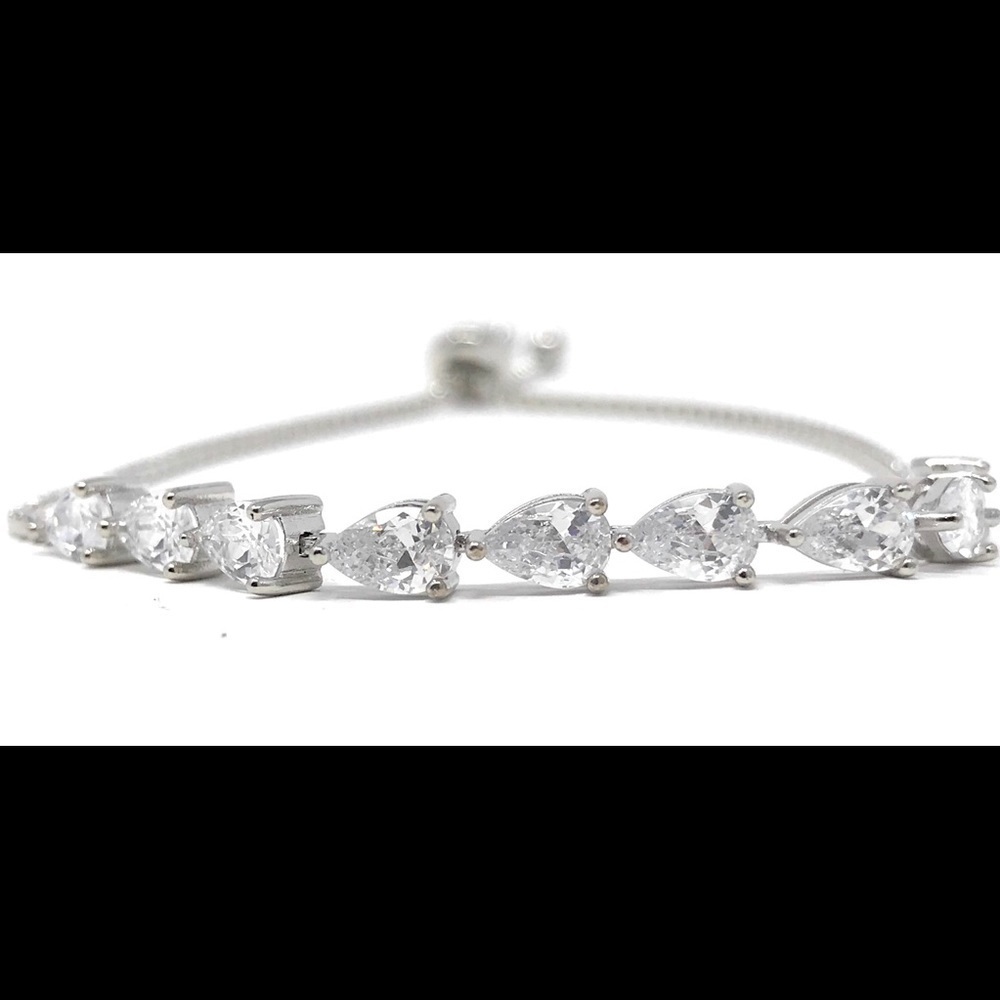 Silver Tone Pear Shaped CZ Bolo Bracelet